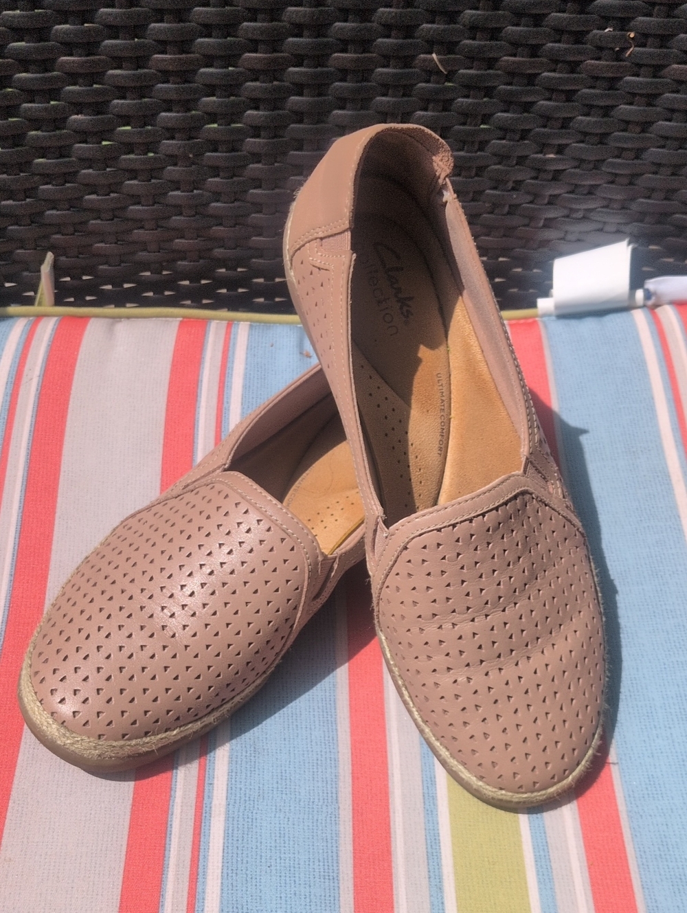 Clarks Women's Perforated Slip-On Loafers — Khaki Tan
